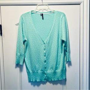 Maurice’s 3/4 sleeve cardigan. Mint green with micro dots. Lightweight